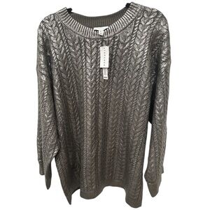 Topshop premium knitted cable metallic silver sweater size Large NWT
